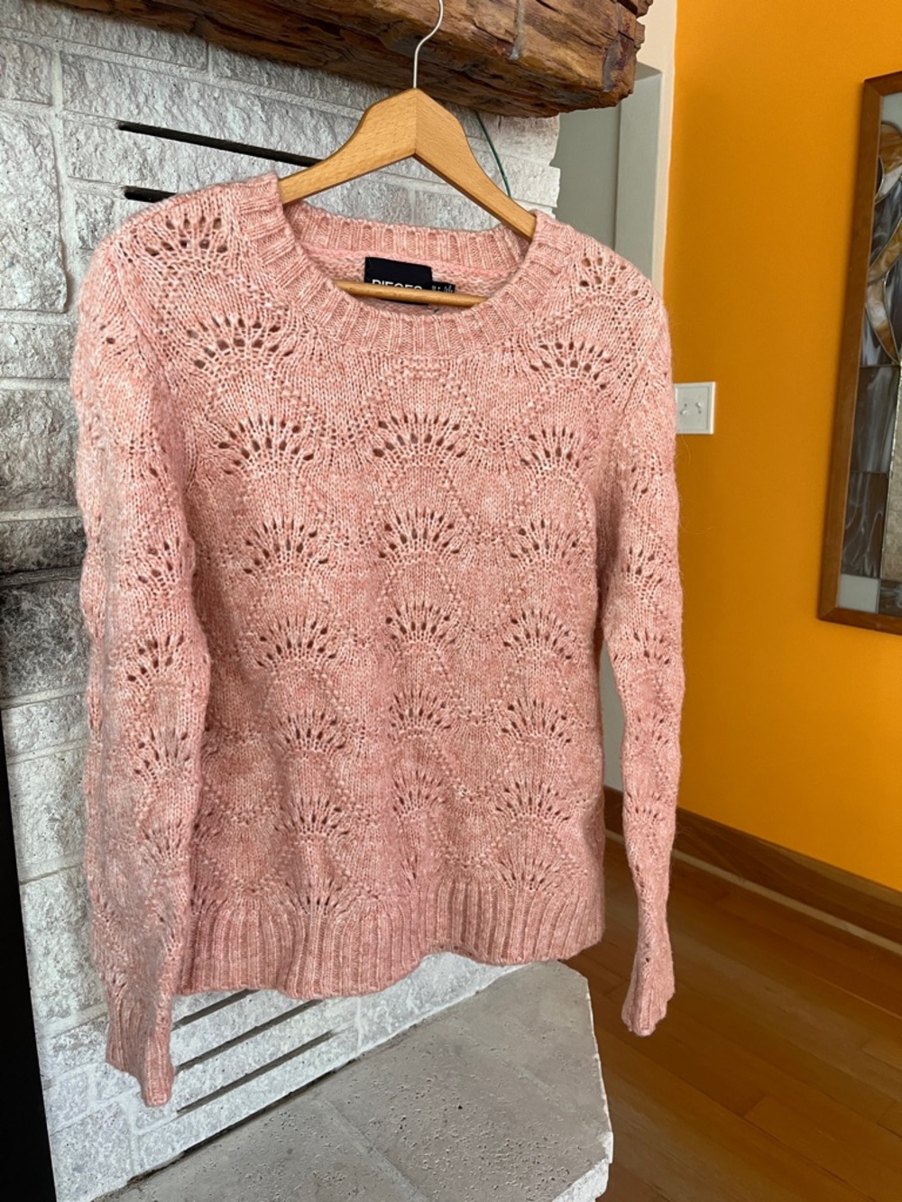 Strawberry cream open knit sweater in Size Medium. Machine washable